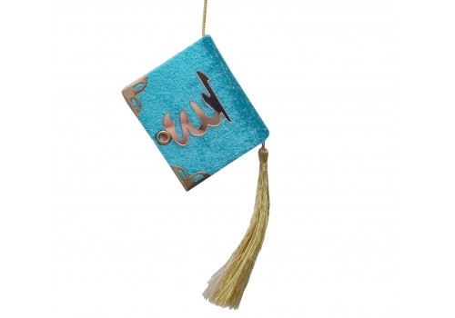 P054KDF - PÜSKÜLLÜ KADİFE KAPLI MİNİ BOY ASKILI KURAN-I KERİM 