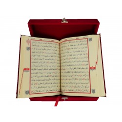 384Kırmızı - AYAKLI SANDIKLI ORTA BOY AHŞAP KUTULU KURAN-I KERİM-OVAL LAFIZLI