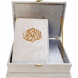 279 GRİ - MÜHÜRLÜ ORTA BOY SÜNGERLİ HEDİYELİK SANDIKLI KURAN-I KERİM
