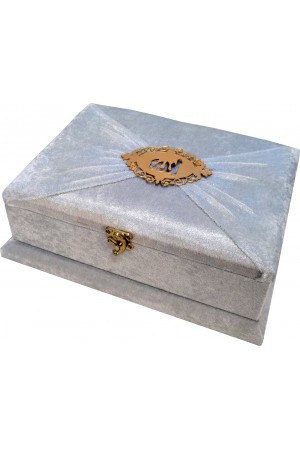 279 GRİ - MÜHÜRLÜ ORTA BOY SÜNGERLİ HEDİYELİK SANDIKLI KURAN-I KERİM