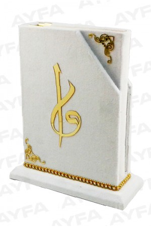 295 BEYAZ - MÜHÜRLÜ KADİFE KUTULU KURANI KERİM - ORTA BOY