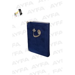 295 LACİVERT - MÜHÜRLÜ KADİFE KUTULU KURANI KERİM - ORTA BOY